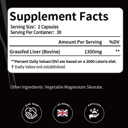 Beef liver supplements capsules bottle